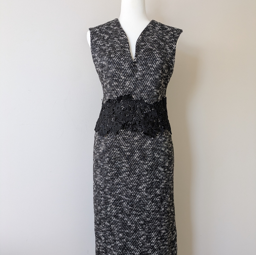 New York & Company Tweed Black and White Sheath Dress V-Neck Sleeveless